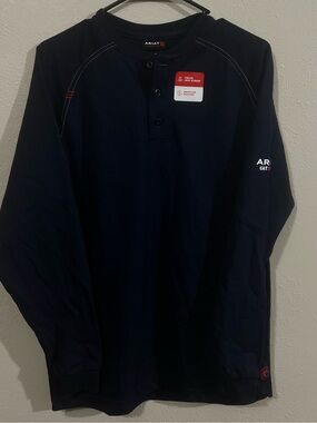 NWT Ariat Men’s FR Cat2 Long Sleeve Henley - Dark Navy Blue Shirt size Small